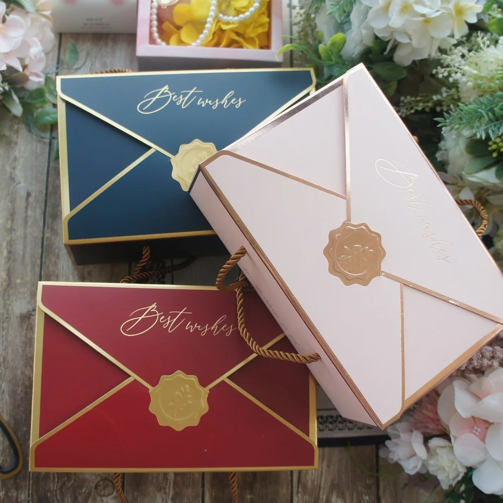 Конверт золотистый красный синий с ручкой 21 5*14*8 см 10 шт.|Подарочные сумки и