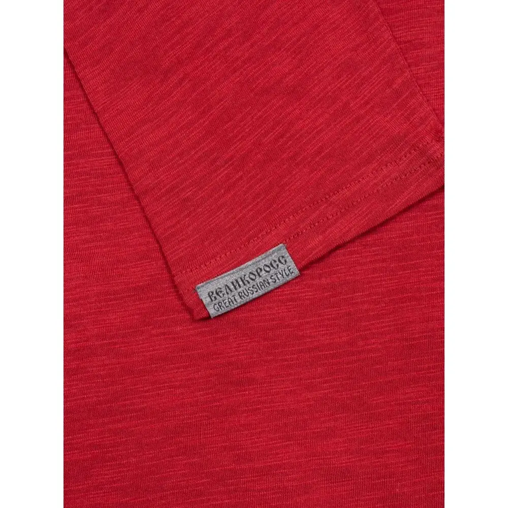 Лонгслив Великоросс однотонный красного цвета R ворот (округлый) фламированная