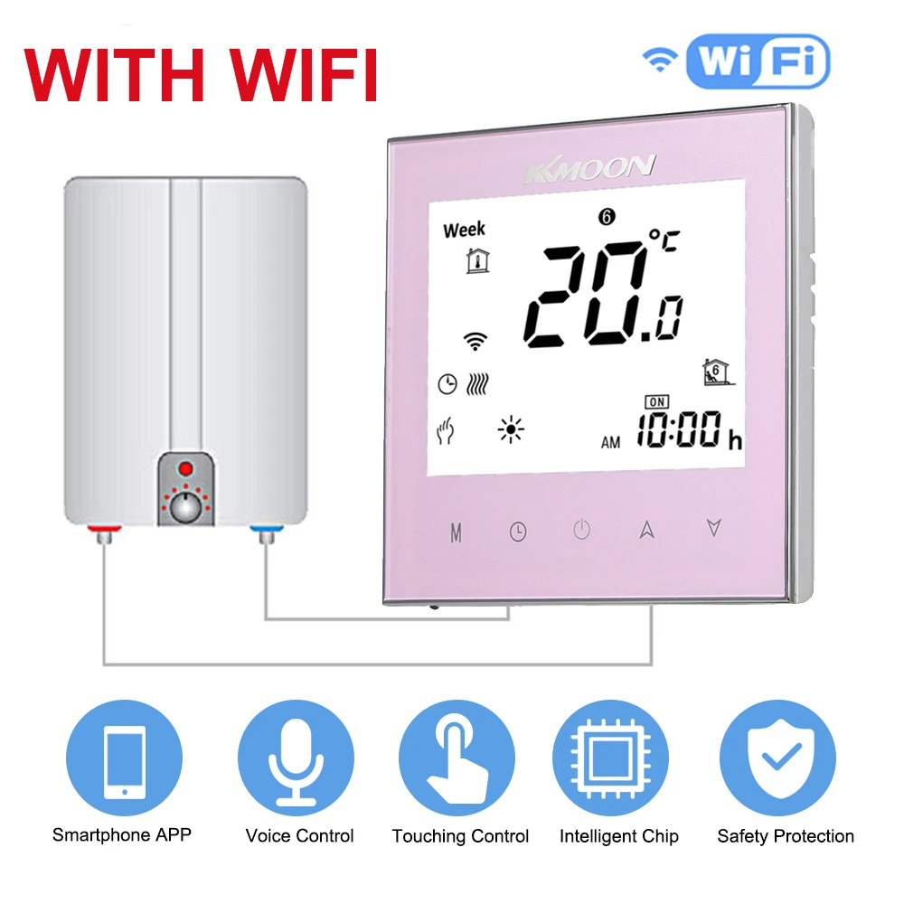 Цифровой термостат для нагрева воды/Газа с подключением Wi-Fi и голосовым управлением, энергосберегающий с Google Home/IFTTT - Цвет: Pink with WiFi
