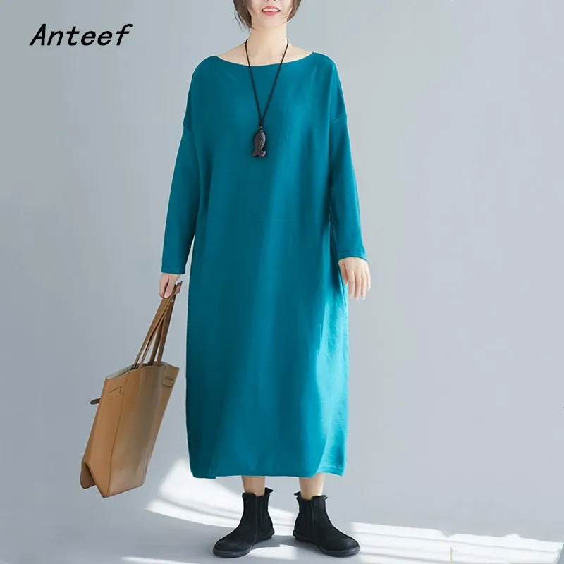 Женское трикотажное платье свитер с длинным рукавом винтажное повседневное