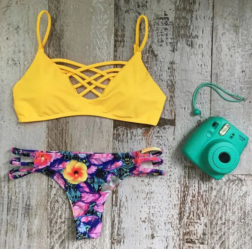 Женский Новый Модный Купальник бикини с принтом в стиле ретро перекрестными