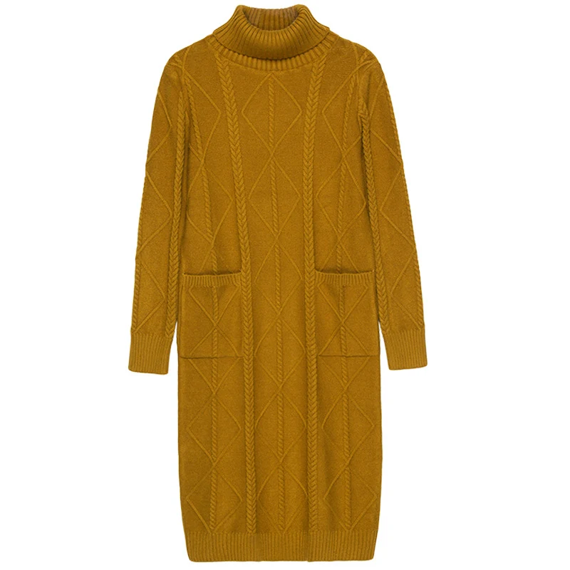 

Long Sweater Dress 2020 Autumn Winter Women Knitted Dresses Fashion Elegant woman Turtleneck Sweaters Dress Knit Pullover Dress
