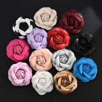 new pu leather rose flower head artificial camellia brooch corsage for women brooch pins pendant handmade jewelry accessories