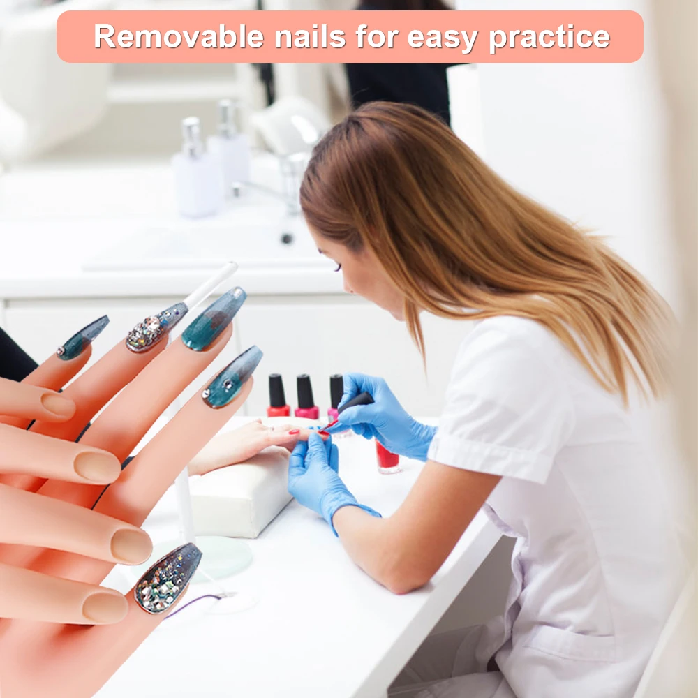 

Practice Hand Plastic Nail Art Training Hand Fake Finger Fake Hand Natural Nail Skills Manicure +Acrylic Nail Stones Beads