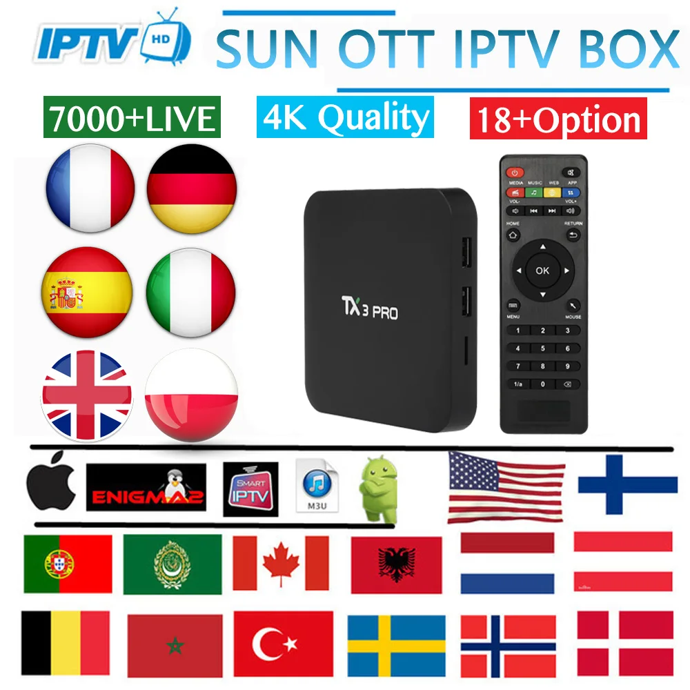 Французский iptv подписка TX3 android tv box 7000 4K live Испания Канада арабский, английский Германия, Италия голландский взрослый HD iptv smart tv box