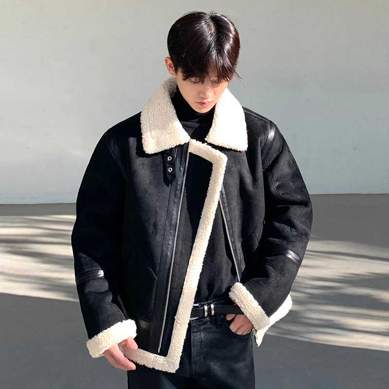 

2022 new men's Korean winter suede jacket men's trend loose thick fur one lamb fur leather jacket men clothing