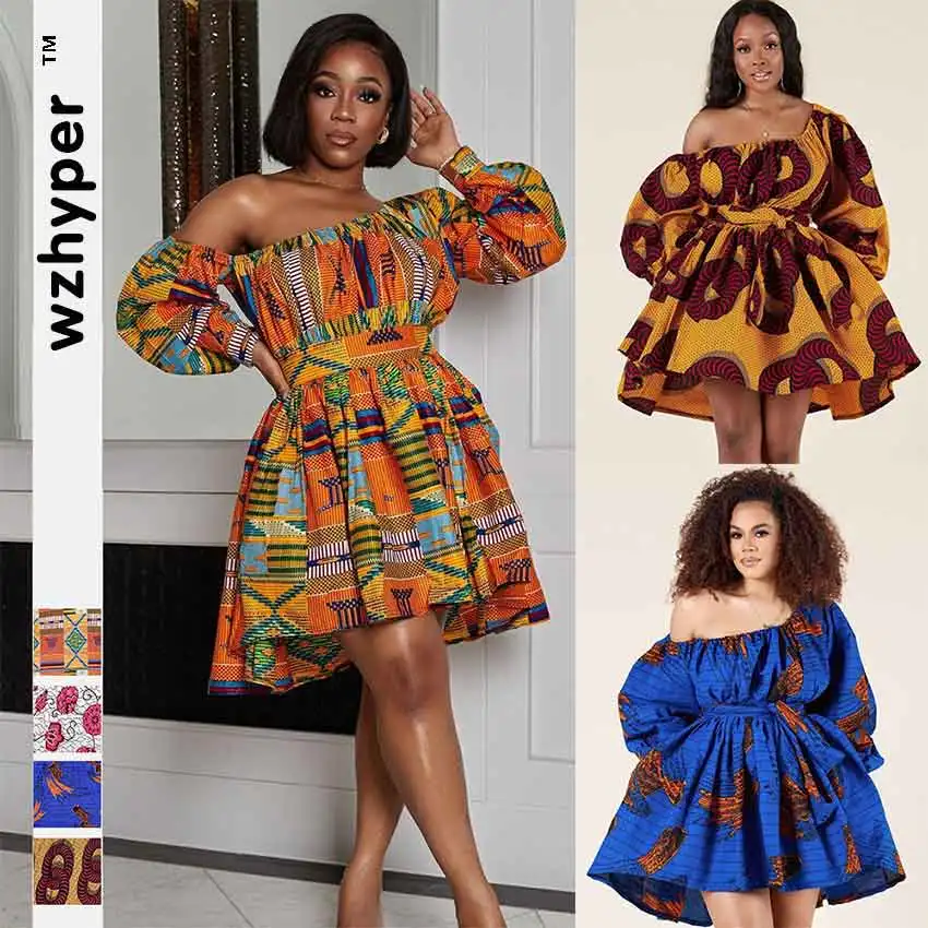 

African Clothes 2020 News Dashiki Print Party Shoulder Off Ladies Sling Skirts Africa Dresses for Women Bazin Ankera Long Robe