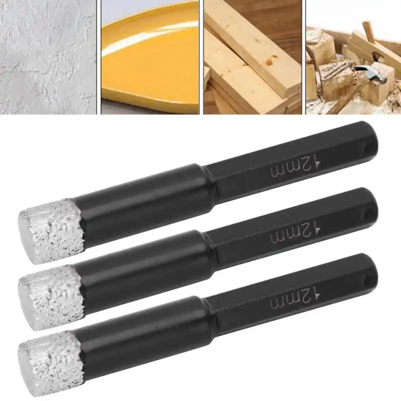 

3pcs Brazed Dry Diamonds Drill Bit 12mm Black Hex Handle Diamonds Drill Cutter Marble Ceramic Hole Saw