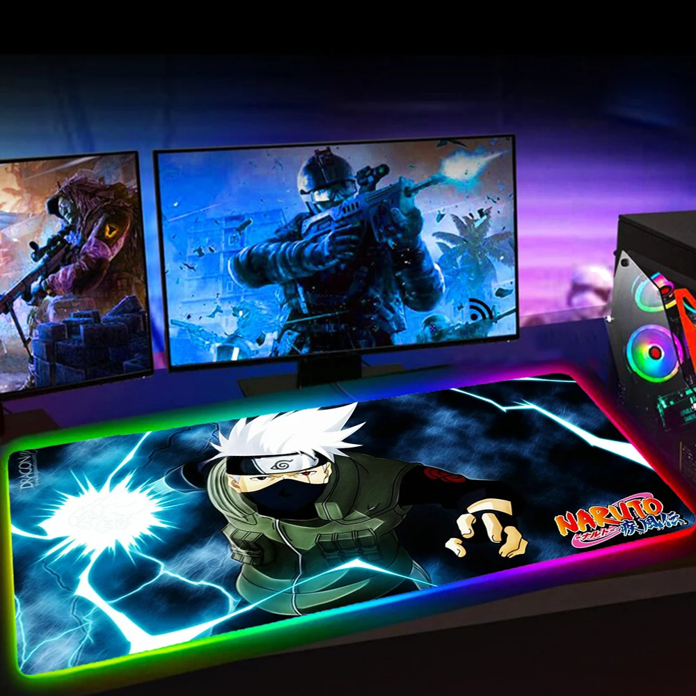 RGB Mouse Pad Gaming Accessiores Mousepad Gamer with Backlit Mausepad LED Tapis De Souris Kakashi Gaara Sasuke Design-Narutos | Компьютеры