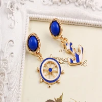 new fashion texture blue and white navy sailboat anchor earrings ladies earrings earrings drop earrings