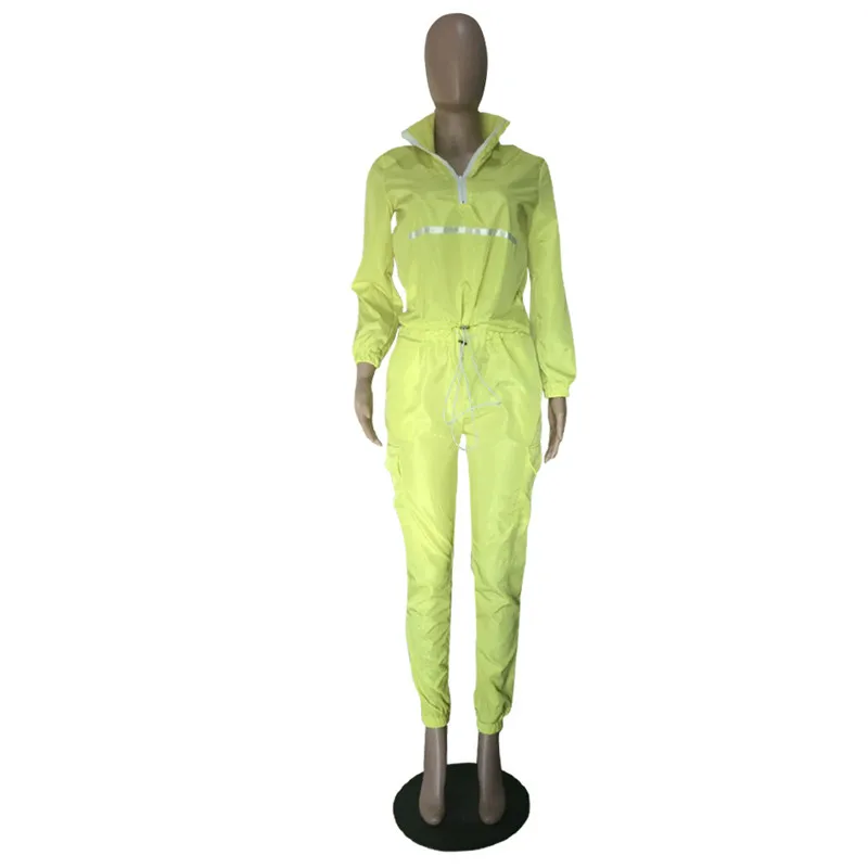 Conjunto deportivo de 2 uds. Para mujer, Tops informales con cremallera, manga larga, cuello vuelto, con cordones y bolsillos, chándal de pantalones largos