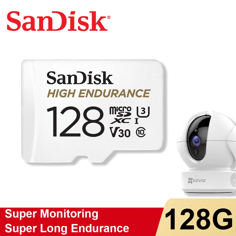 

Карта памяти SanDisk MicroSDXC, 128 ГБ, с адаптером C10, 4K, UHD, до 100 Мб, для видеорегистратора и домашнего монитора