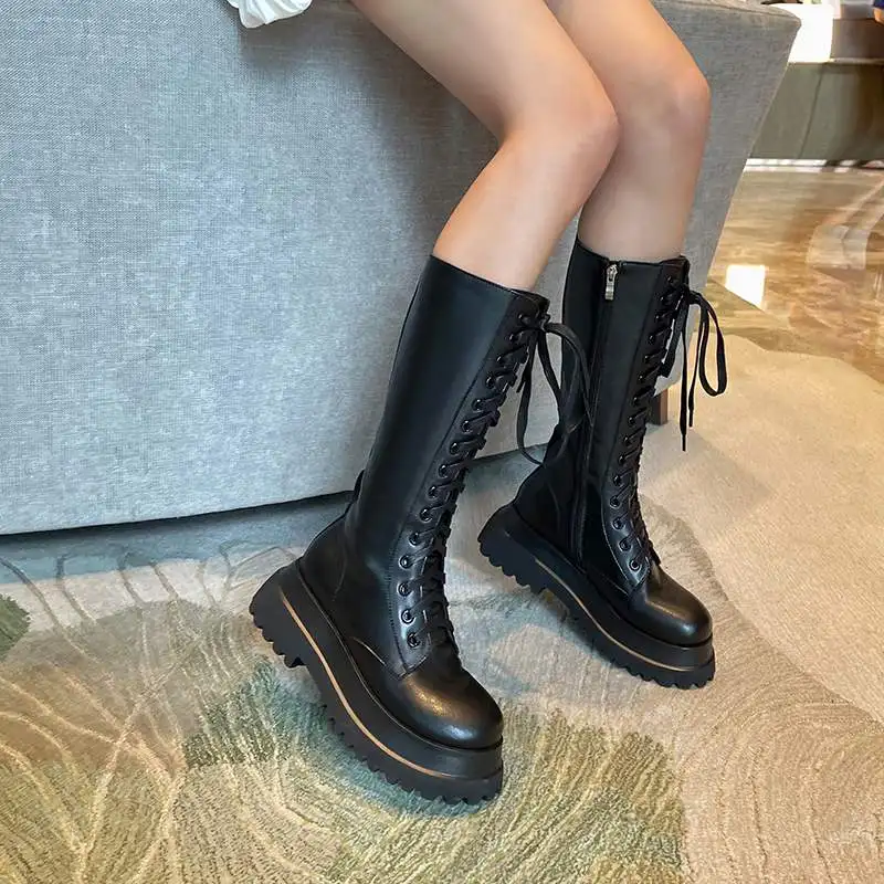 Сапоги Krazing Pot из спилковой коровьей кожи с круглым носком на толстом высоком