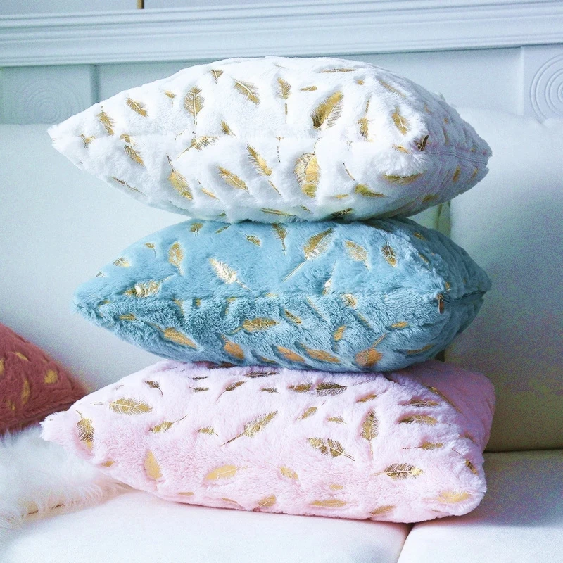 

Soft Fur Plush Cushion Cover Home Decor Pillowcase Living Room Sofa Seat Couch Bedside Backrest Decorative Feather Throw Pillow