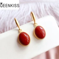 qeenkiss eg584 fine jewelry wholesale fashion woman girl bride birthday wedding gift vintage oval agate 24kt gold drop earrings