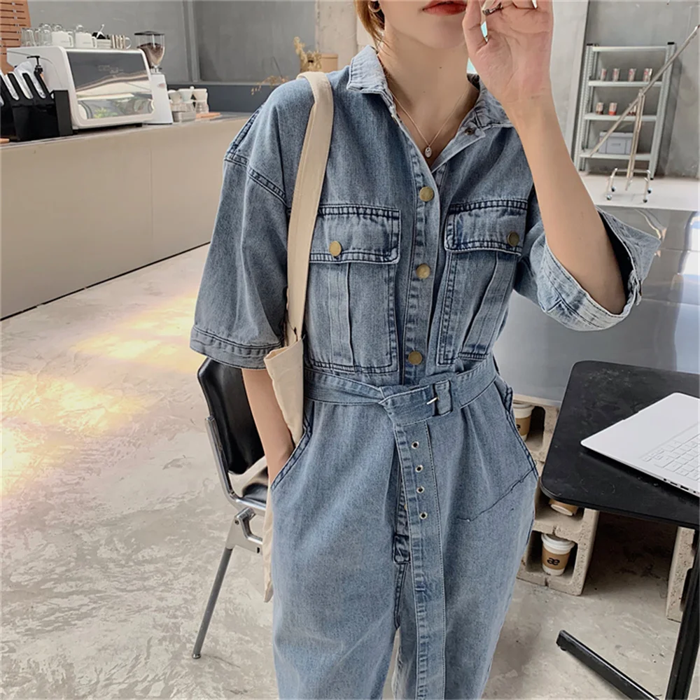 

Alien Kitty Summer Work Wear 2021 All Match OL Hot Casual Femme Lady Jeanswear Loose Denim Rompers Outwear New Chic Jumpsuits