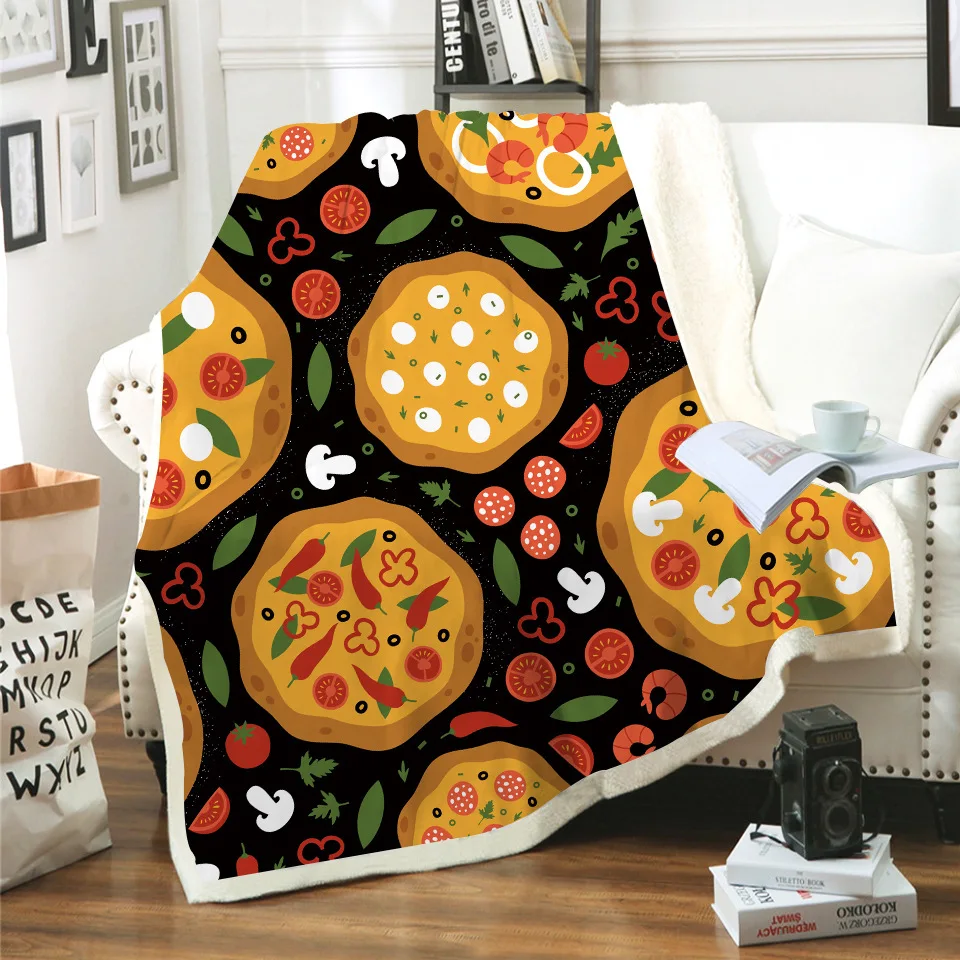 Шерстяное одеяло с изображением вкусной пиццы кукурузы пончиков шерстяное 3D