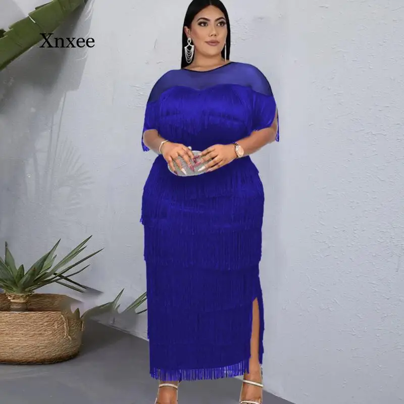 

Solid Tassel Long Dress Women Sexy Bodycon Short Sleeve Slim Elegant Evening Party Occasion Event Summer New Robe Clothing