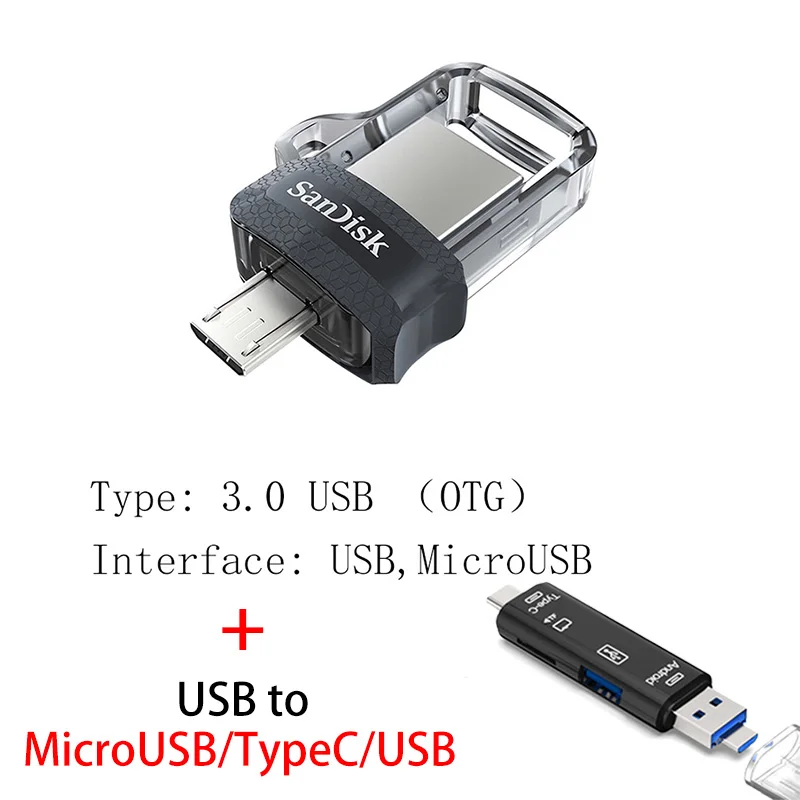 SDDD3 Y211 Sandisk Флешка 128 Гб 64 ГБ 32 ГБ 256 Гб OTG USB флеш-накопитель 32 64 128 16 ГБ флеш-накопитель 3,0 USB флешка диск на ключе память для телефона - Цвет: SDDD3 Y211