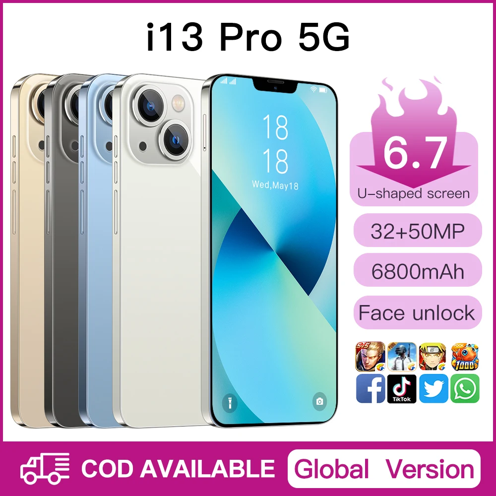 

i13 Pro 5G Global Version Android 11Smartphone 16GB 512GB 32+50MP 6.7 Inch Celular 10 Core 6800mAh Cellphone Unlock Phone