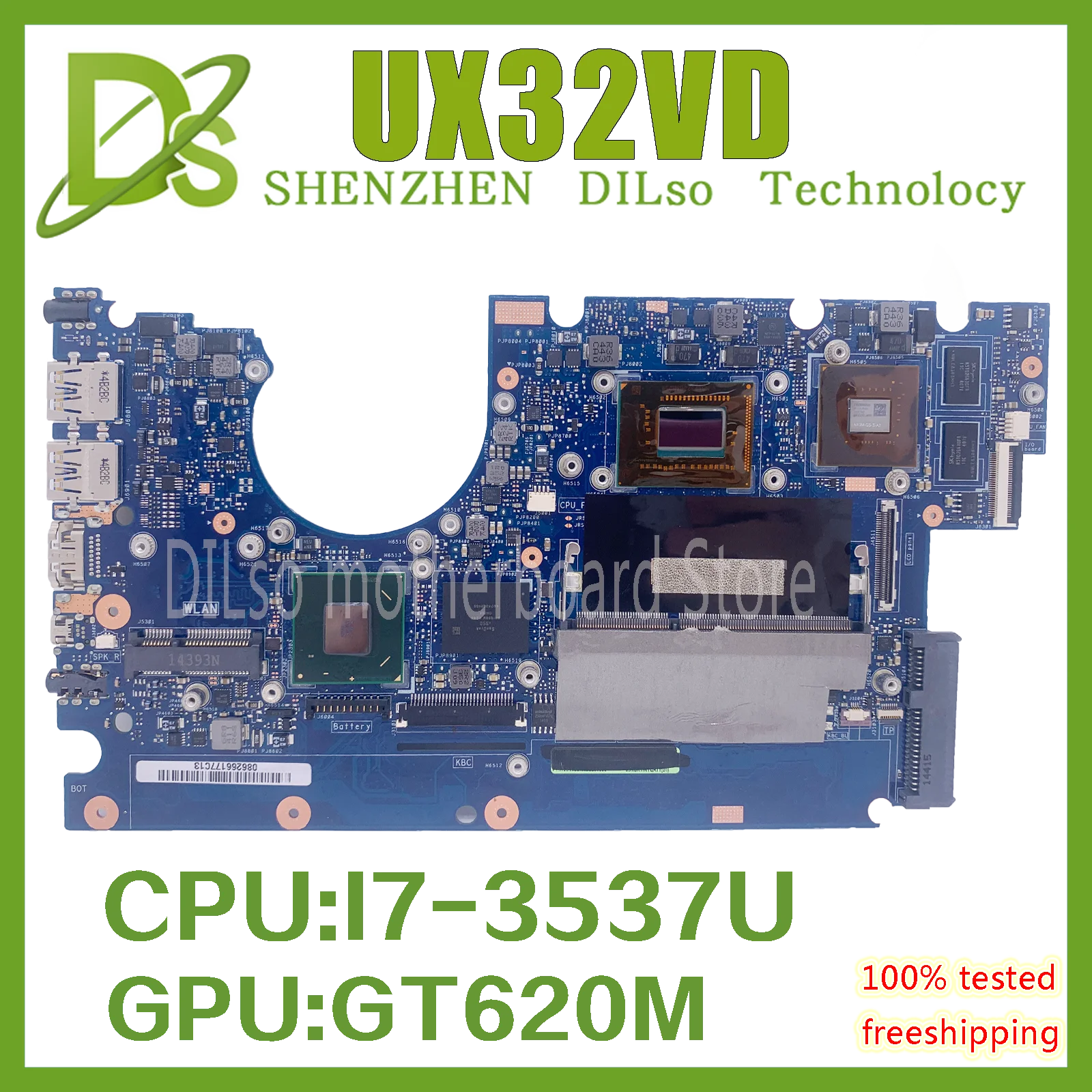 

UX32VD материнская плата для ASUS UX32V UX32A UX32VD материнская плата для ноутбука с I7-3517U CPU GT620M 2 Гб RAM оригинальная тестовая материнская плата