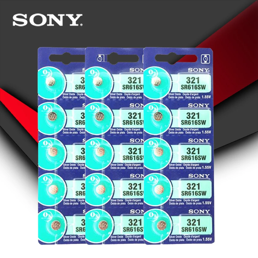 15 шт. Sony 100% оригинал 321 SR616SW 1 55 в оксид серебра часовая батарея кнопочная монетница