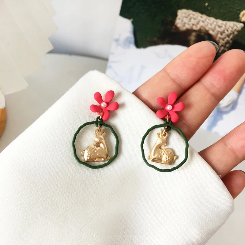 

S925 needle Red Flower Earring For Young Girl Fashion Jewelry Accessories Lovely Animal Drop Earrings Party Gifts