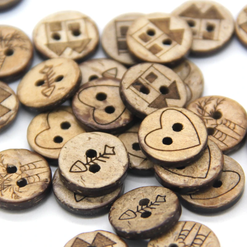 13mm Heart House Natural Brown Wood Buttons For Clothes Baby Decorative Scrapbooking DIY Crafts Sewing Accessories Wholesale