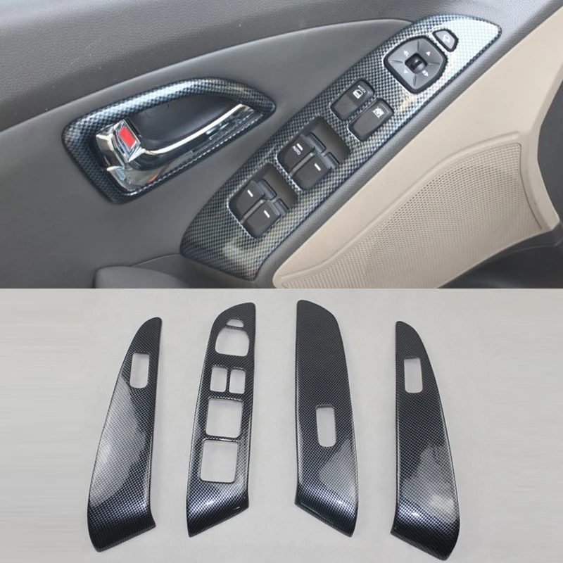 

For Hyundai ix35 2010-2014 Left Hand Drive 4PCS Carbon Fiber ABS Car Side Door Window Lift Switch Buttons Cover Trim Car Styling