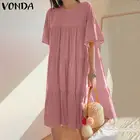 Летнее платье 2021 VONDA, Женский богемный сарафан, сексуальные короткие вечерние платья, Повседневное платье с длинным рукавом