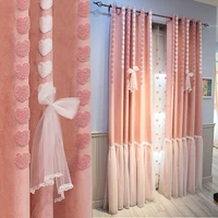 pink and white 3d heart embroidery lace curtains for bedroom wedding room princess style girl curtains luxury drapes custom4