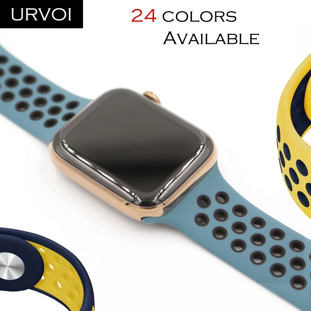 URVOI спортивный ремешок для Apple Watch Nike+ Серия 5 4 3 2 1 двойной цвет силиконовый ремешок для iwatch дышащие отверстия 38 40 42 44 мм