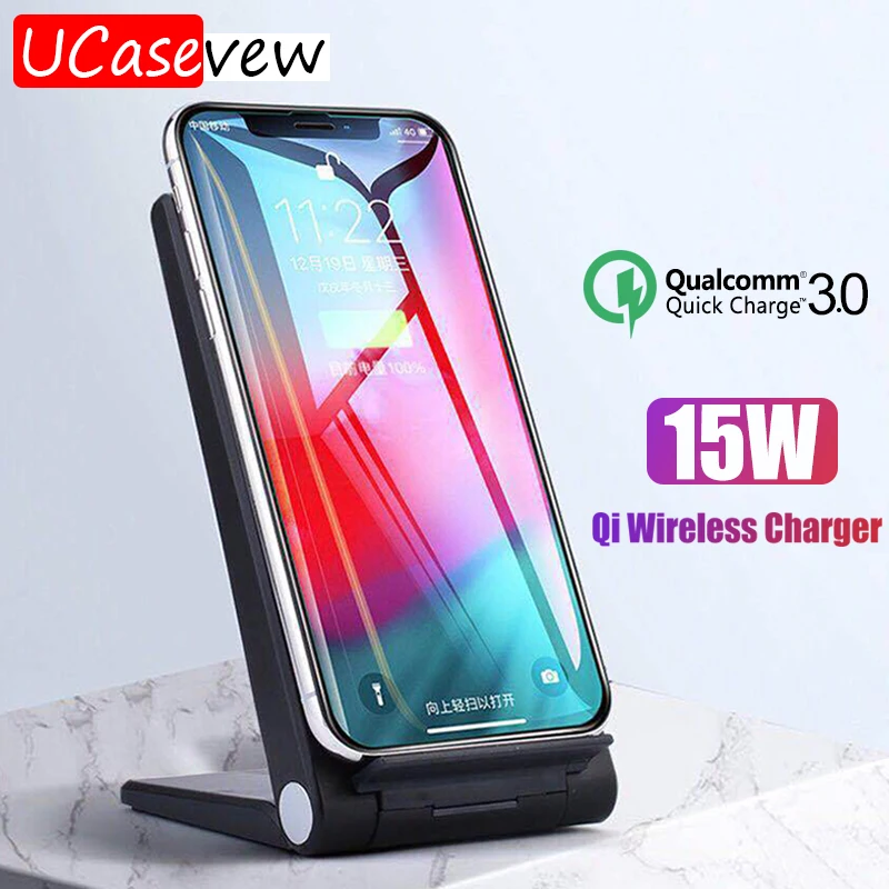 Беспроводное зарядное устройство 15 Вт док-станция QC 3 0 для быстрой зарядки Samsung S10