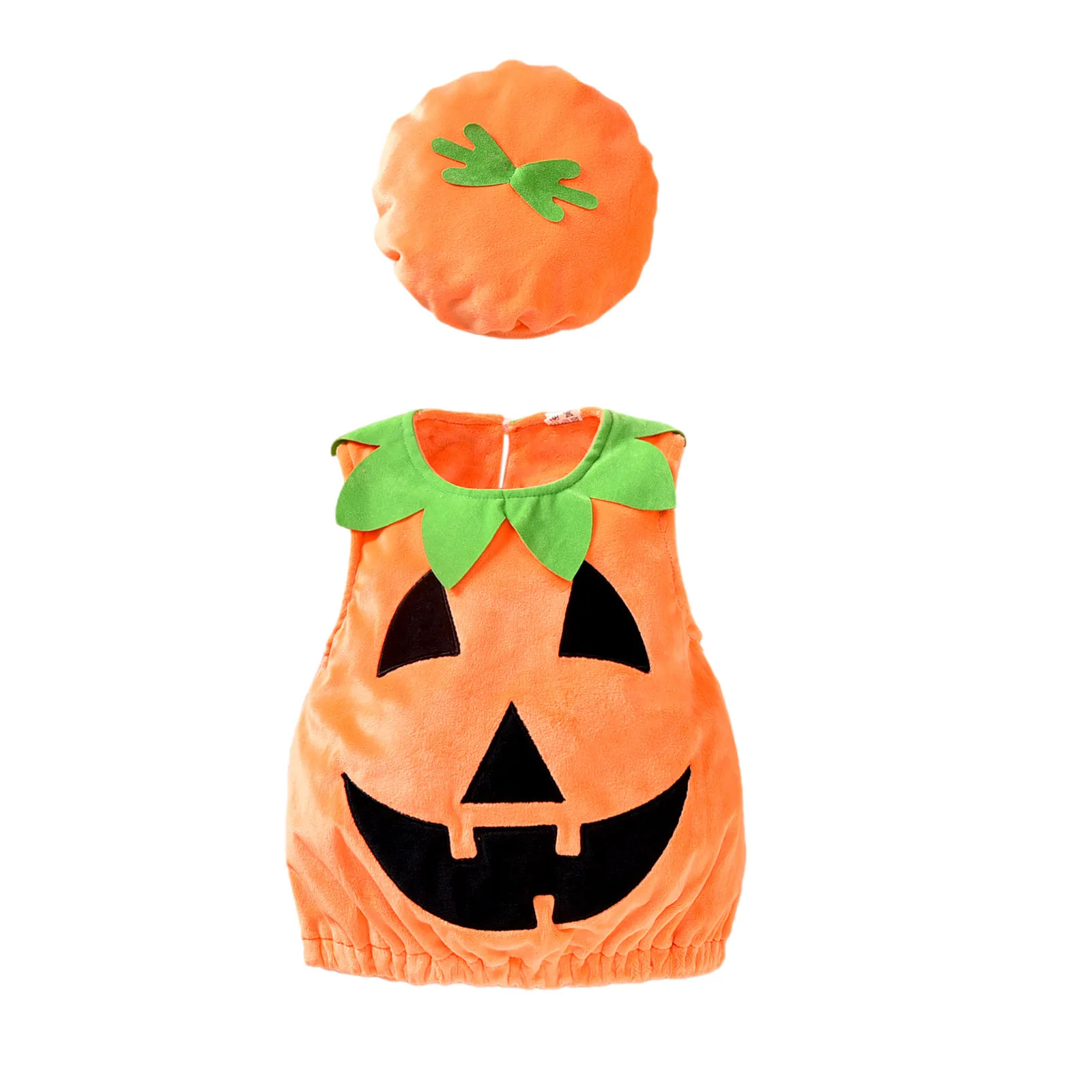 

2021 Children's Clothing Baby Halloween Costume Girl Clothes Pumpkin Shaped Sleeveless Long Tops And Cap Baby Boy Clothes