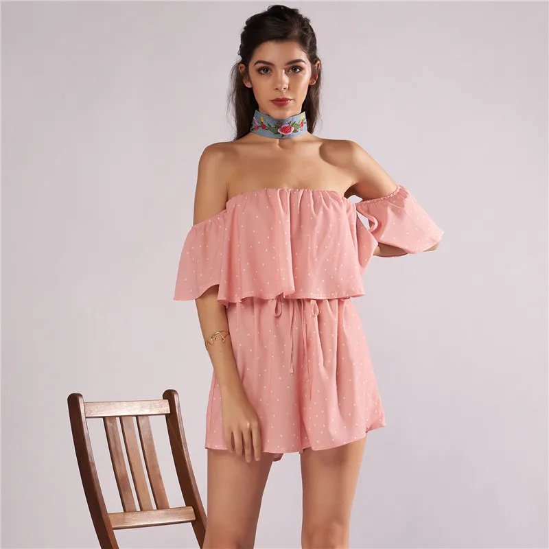 

Women 2021 Summer New Slash Neck Playsuits Casual Off The Shoulder High Waist Lace Up Sexy Strapless Backless Playsuits