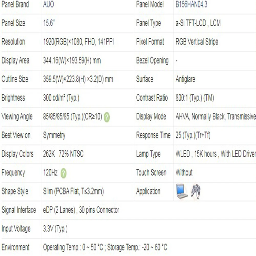 b156han04 3 15 6 120hz laptop lcd screen ips 19201080 fhd edp 30pins screen panel monitor replacement free global shipping