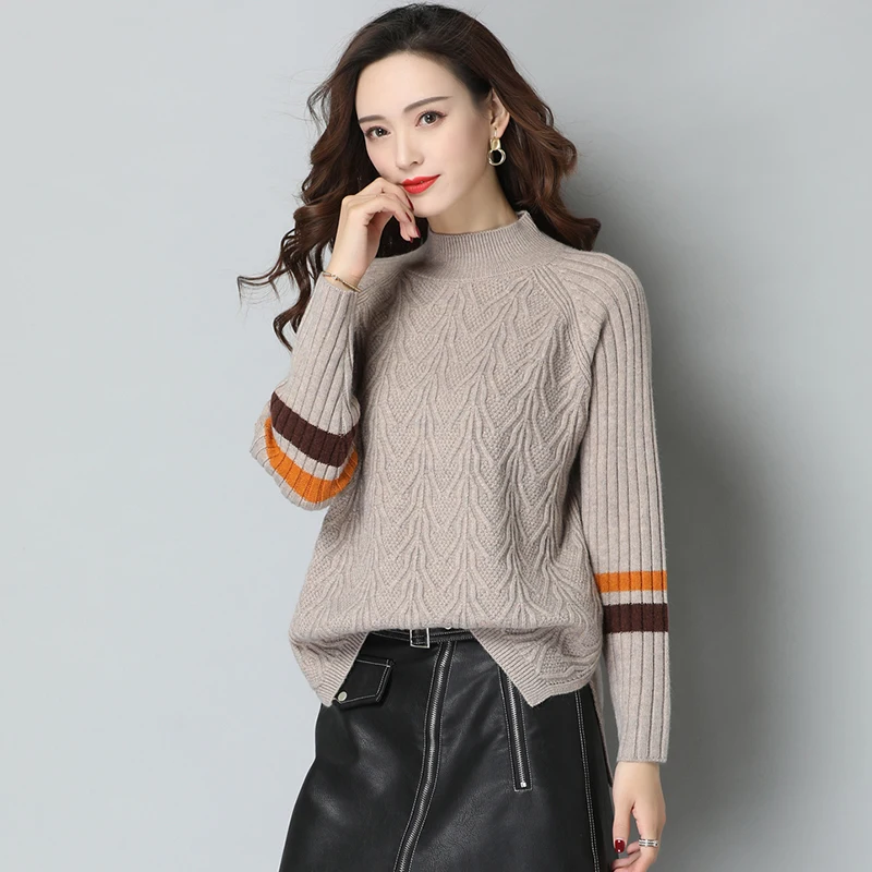

Winter Lady Turtleneck Sweater High Quality Fashion Plaid Sweater Pullovers High Collar Thicken Warm Sweater Long Sleeve Slim