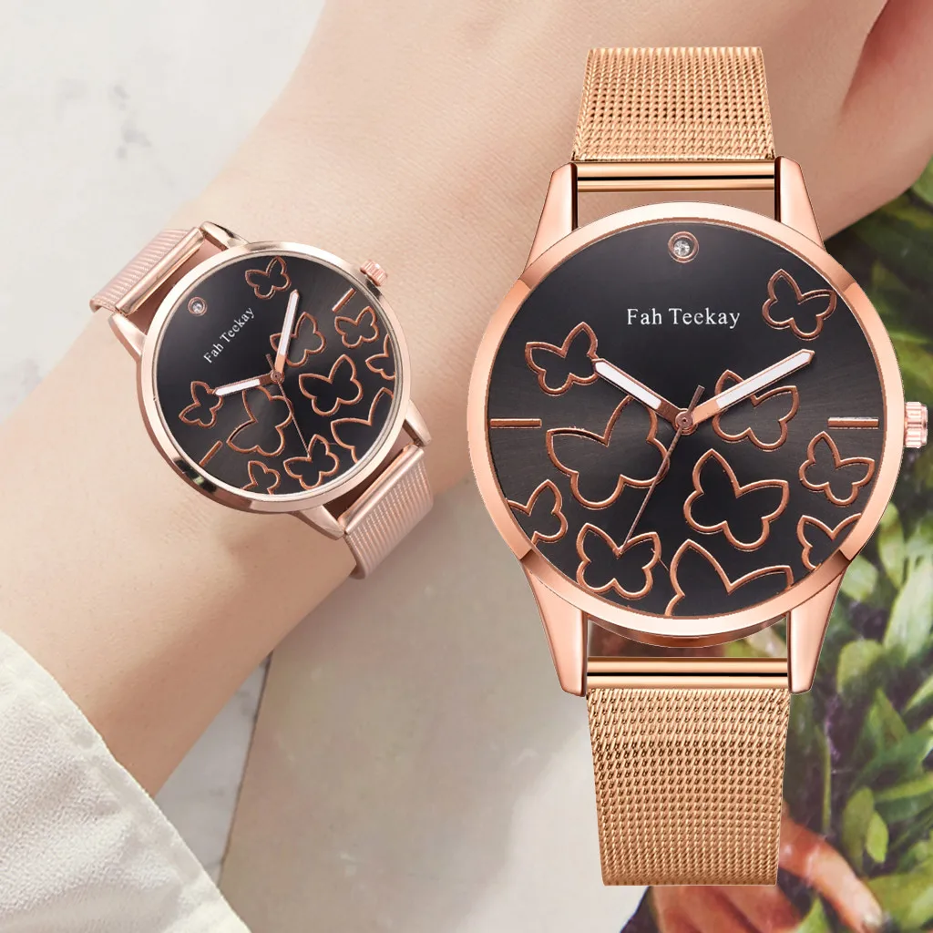 Роскошные часы для женщин платье браслет Мода бабочка Летающий танец Циферблат