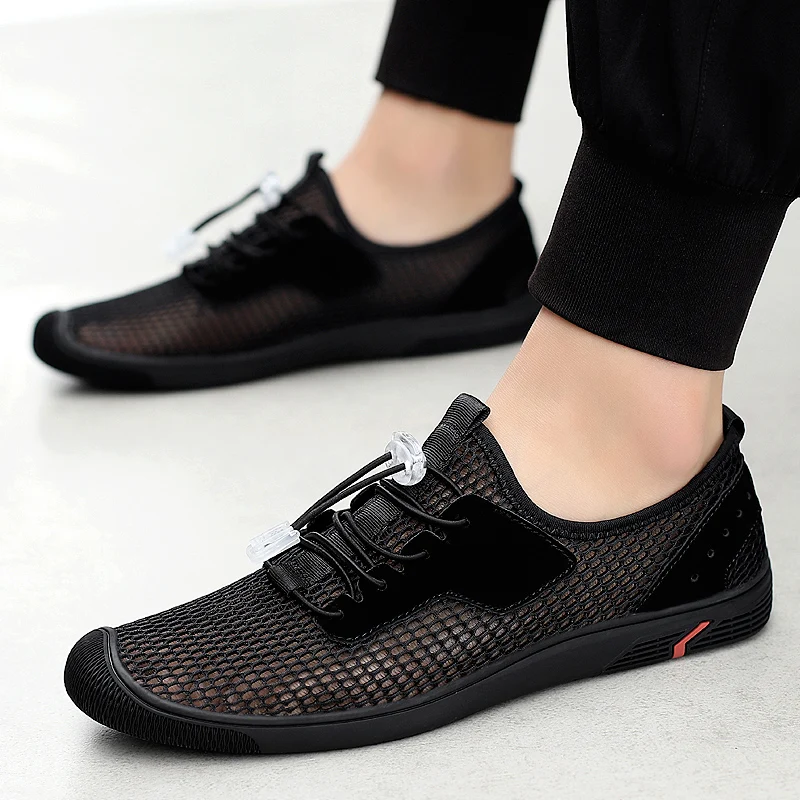 

Big Size Sneakers Loafers Shoes for Men Lightweight Breathable Mesh Shoes Walking Male Footwear Soft Flats Lace-up Scarpe Uomo