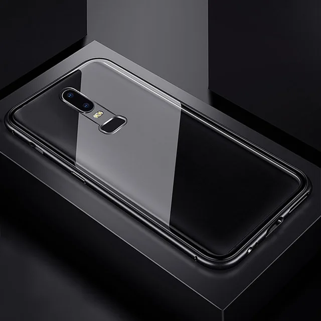 Металлический магнитный адсорбционный стеклянный чехол для Oneplus 7 T Pro 6 6T 5T One plus чехол для телефона Магнитный защитный чехол - Цвет: Black