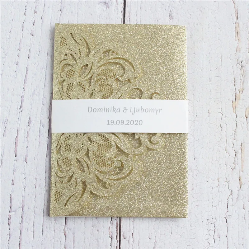 Блестящая лазерная резка пригласительная карта тройного сложения карманные