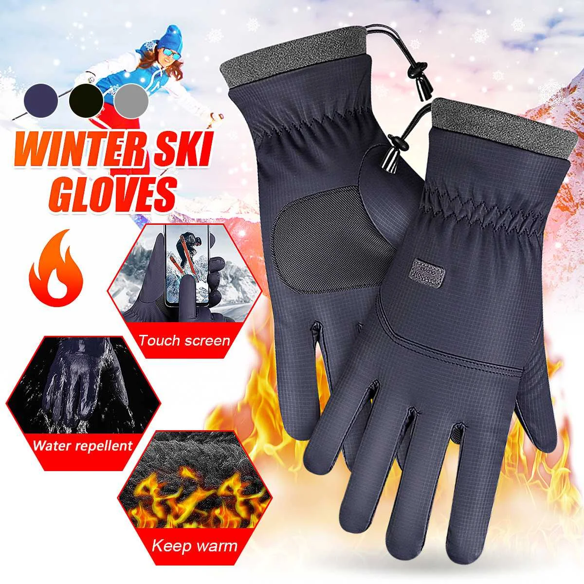 

Зимние лыжные перчатки, уличные велосипедные перчатки для мотокросса, теплые рукавицы для сенсорного экрана, ветрозащитные перчатки для во...