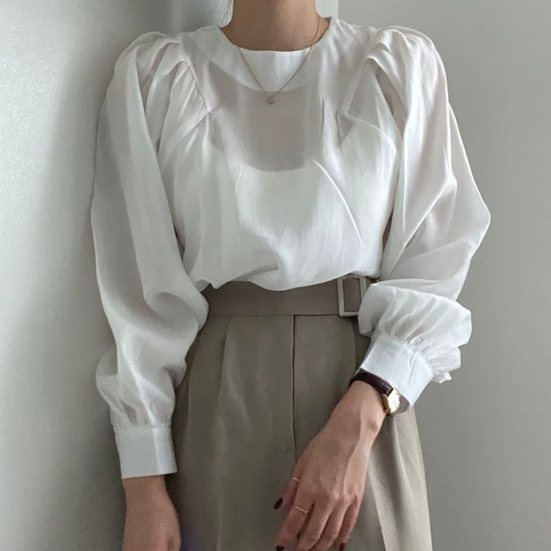 Корейский шикарный осенний простой плиссированный дизайн с круглым вырезом