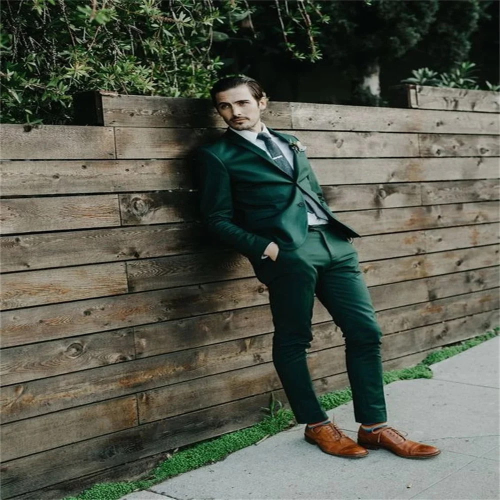 

Новинка 2021, высококачественный индивидуальный Зеленый однобортный мужской костюм, официальный смокинг для жениха, Свадебный комплект из 2 ...