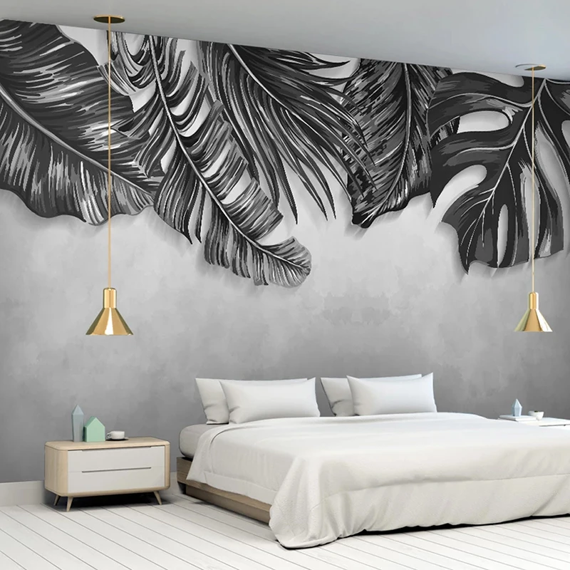 

Custom Mural Wallpaper Modern Hand Painted Tropical Plant Leaves Fresco Living Room TV Sofa Bedroom Papel De Parede Sala Murals