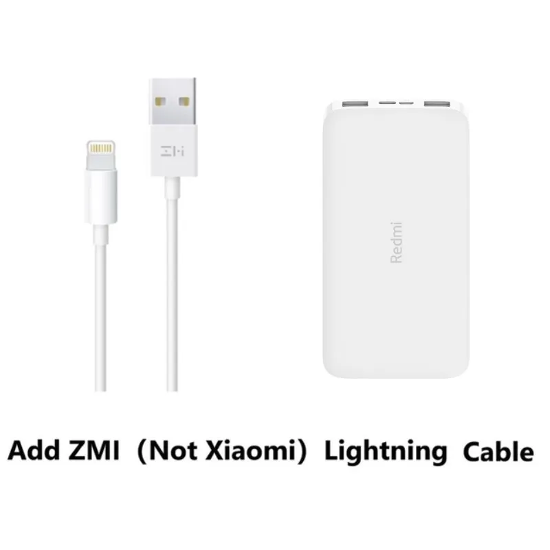 Add Lightning Cable Xiao mi Red mi power Bank 10000 мАч PB100LZM usb type C Портативная зарядка mi power bank 10000 Внешняя батарея повербанк - Цвет: Add Lightning Cable