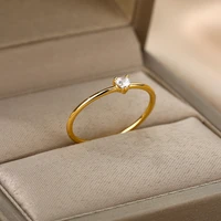 heart cubic zirconia rings for women stainless steel gold color crystal ring female crystal wedding band couple jewelry