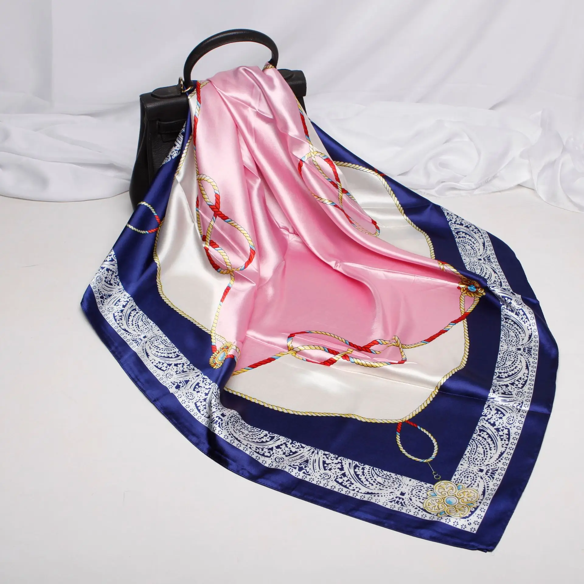 90 см шарф бандана из сатина и шелка Для женщин маленькая сумка Обёрточная бумага