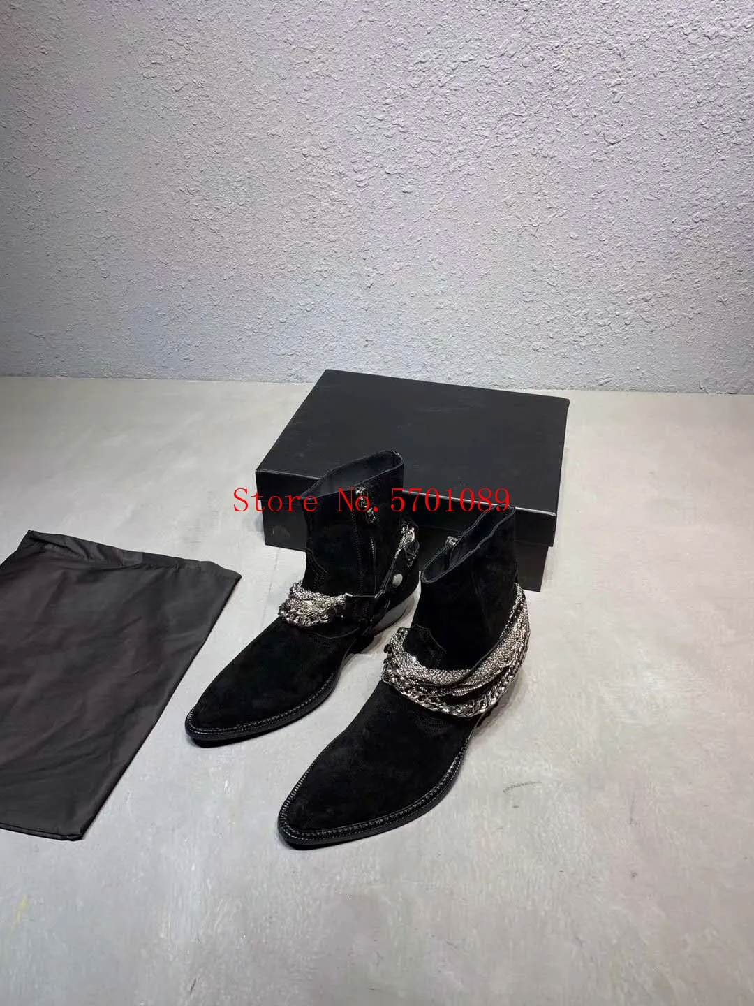 Мужские модные замшевые ботинки в западном стиле на цепочке коричневые Черные