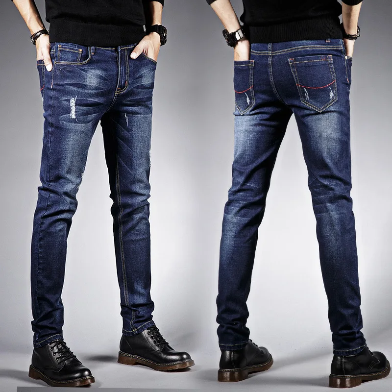 

Fashion Men's Jeans Pants Stretch Dark Blue Skinny Jeans For Men Casual Slim Fit Denim Pants Korean Style Male Trousers Jeans